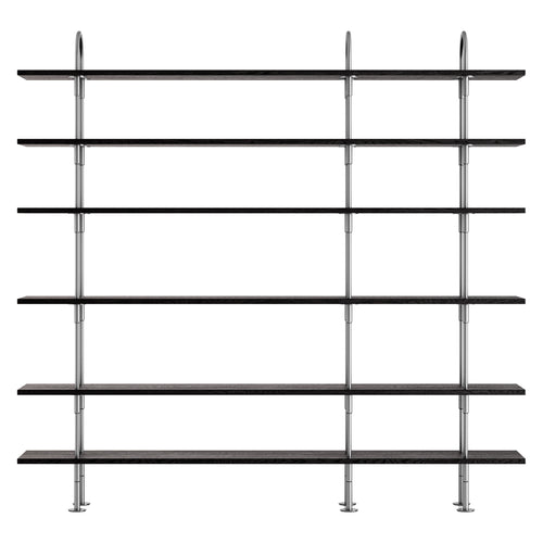 Keen Shelving System: System 7 + Satin Stainless Steel + Brown + Black Ash