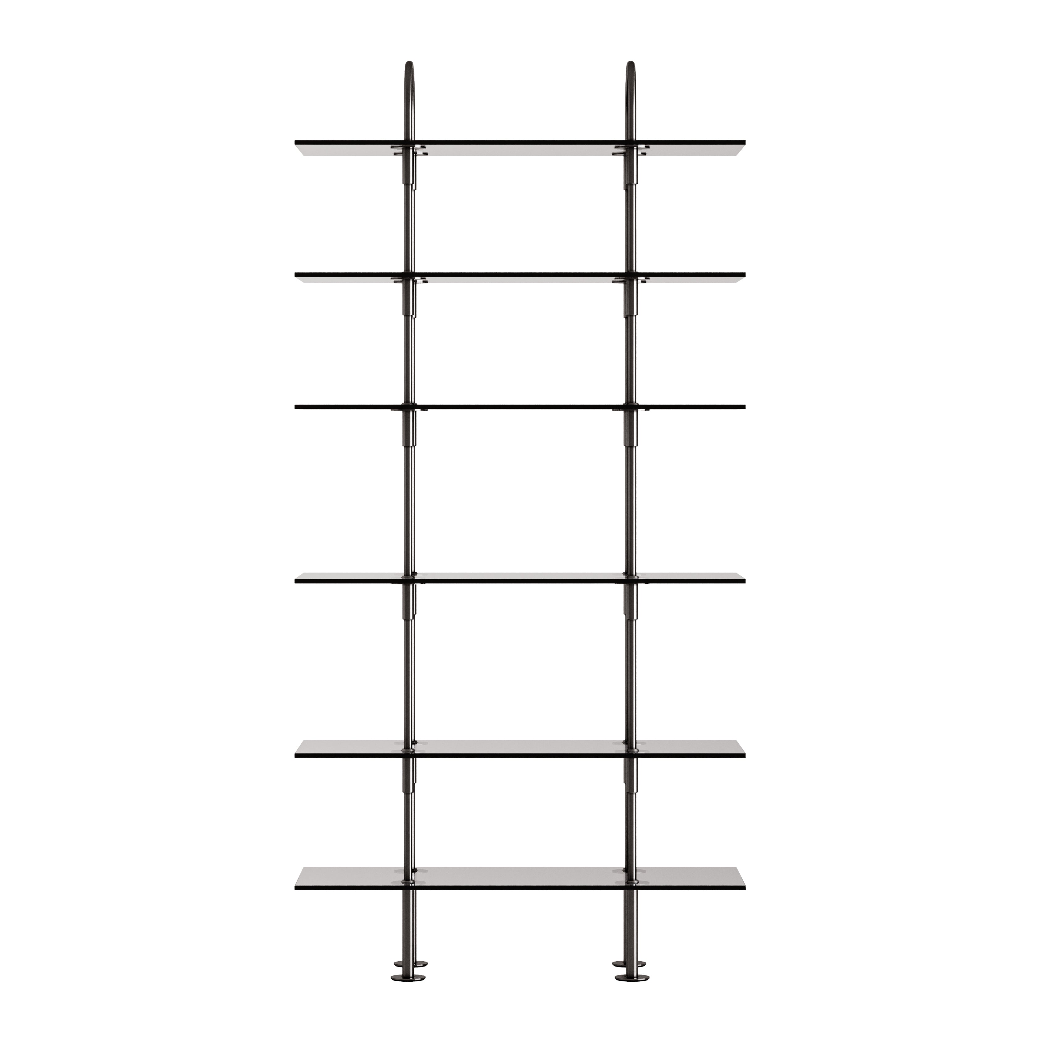 Keen Shelving System: System 5 + Black Brass + Smoked Tempered Glass