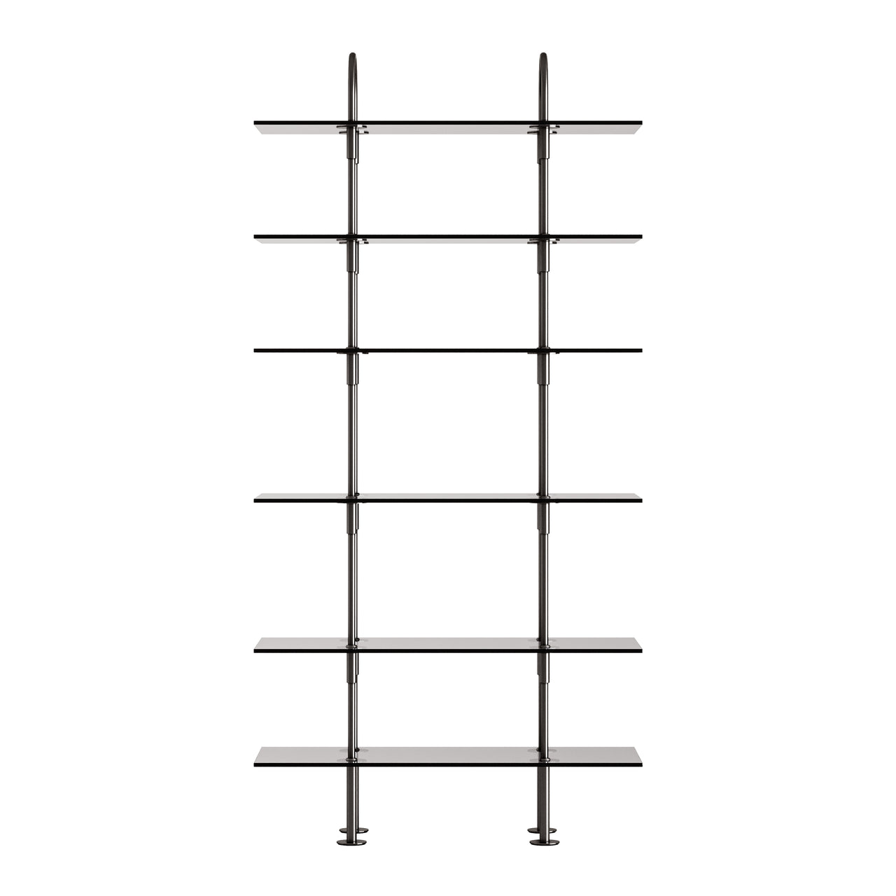 Keen Shelving System: System 5 + Black Brass + Smoked Tempered Glass