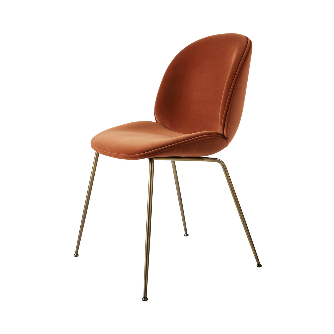 Beetle Dining Chair: Conic Base + Fully Upholstered + Antique Brass + Tempo 23