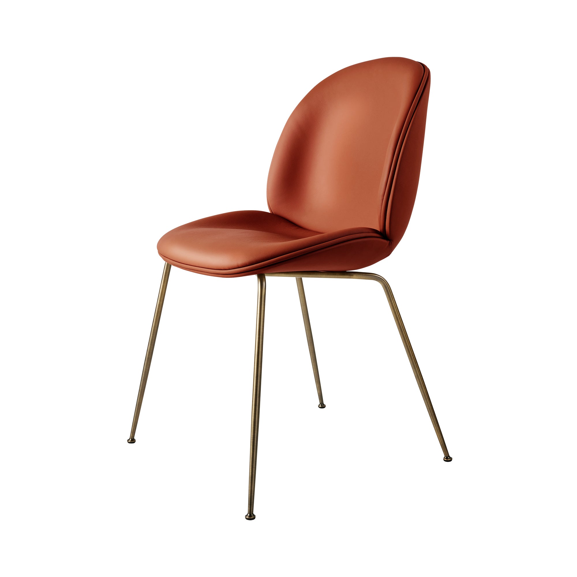 Beetle Dining Chair: Conic Base + Fully Upholstered + Antique Brass + Instill 35