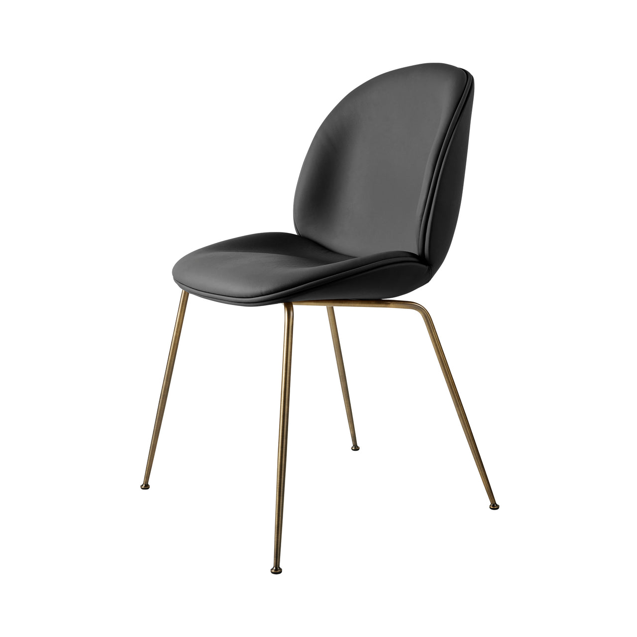Beetle Dining Chair: Conic Base + Fully Upholstered + Antique Brass + Davenport 1112