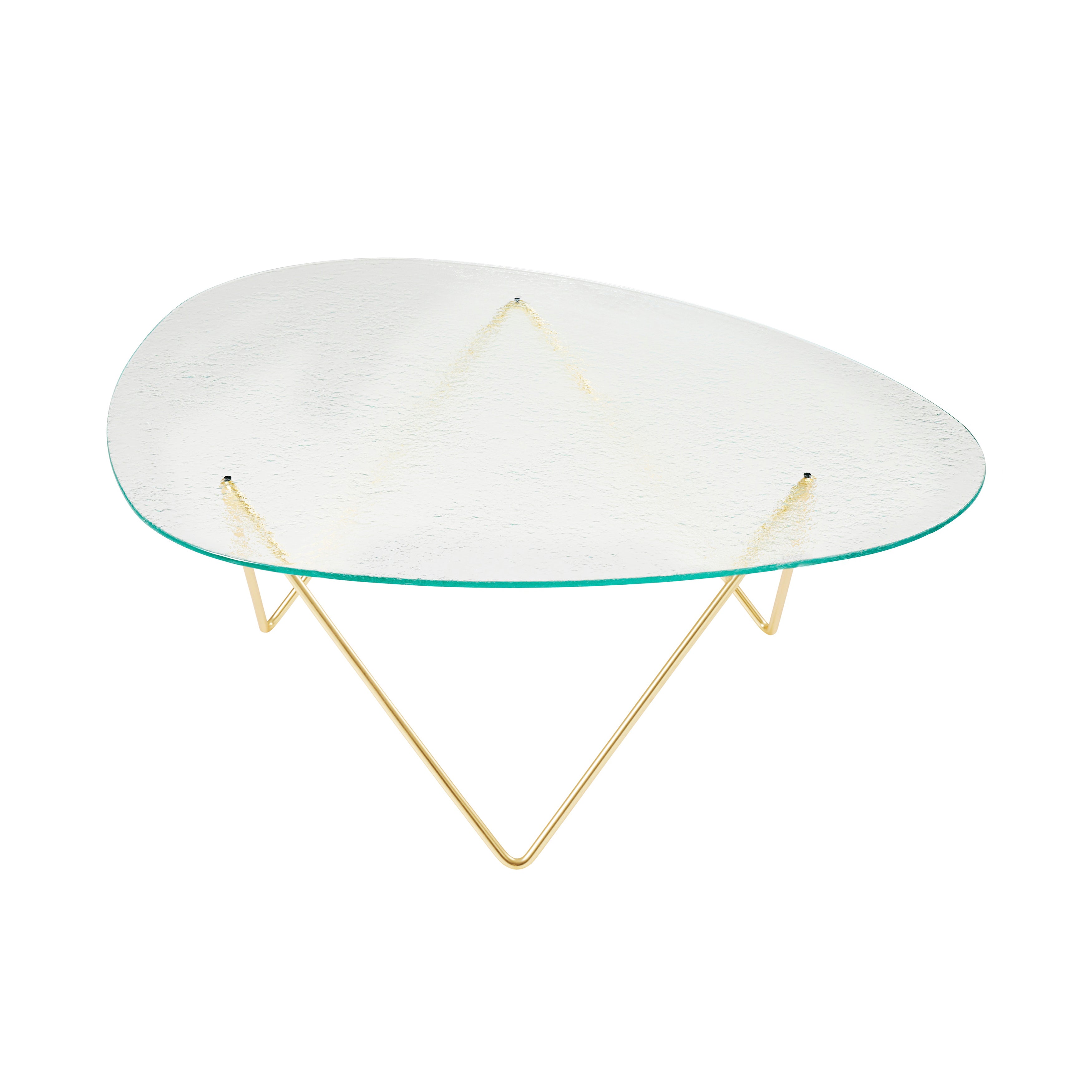 Pedrera Coffee Table: Transparent Structured Glass + Brass