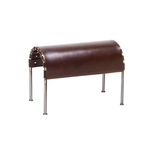 Bruno Footstool: Chrome + Tarnsjo Leather Brown Vintage