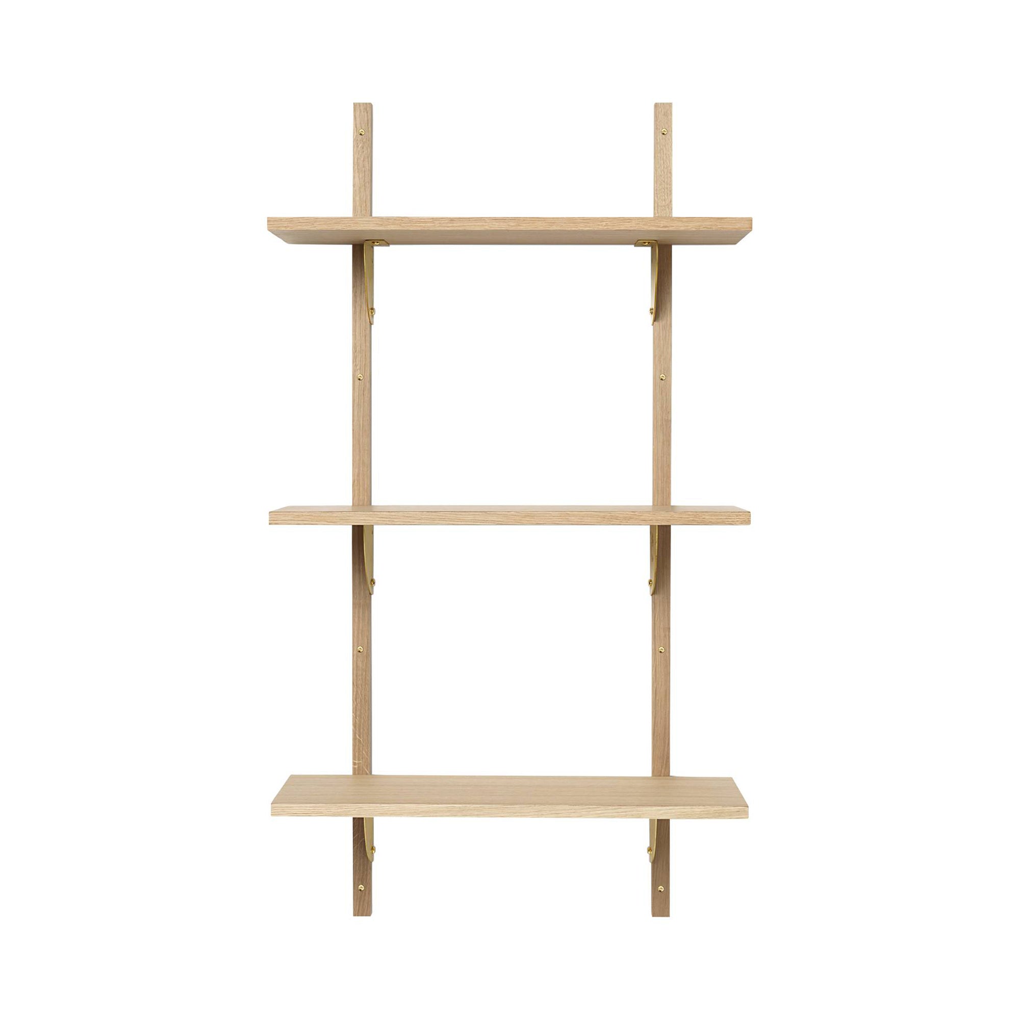 Sector Shelf: Triple + Narrow + Natural Oak + Brass