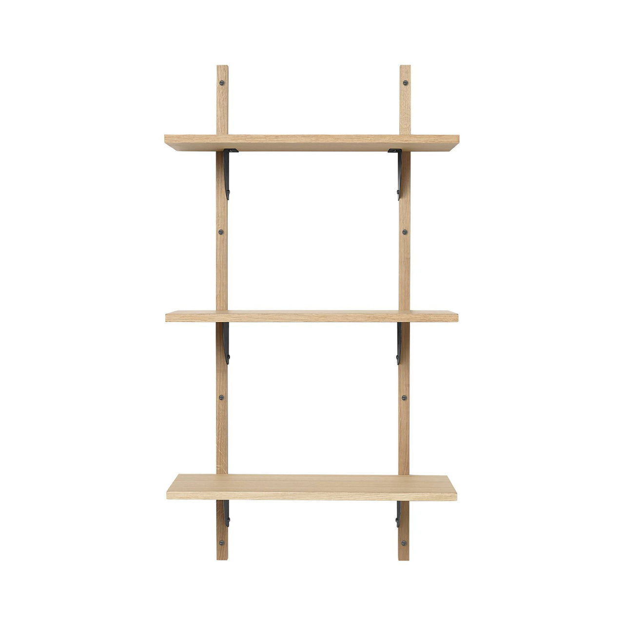 Sector Shelf: Triple + Narrow + Natural Oak + Black Brass