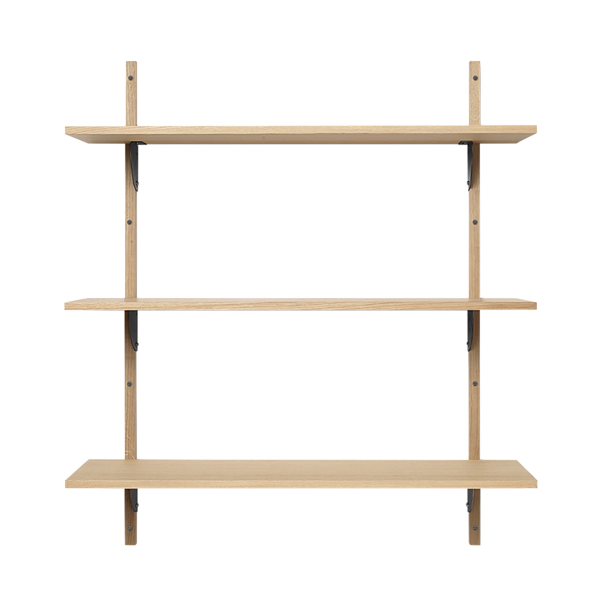 Sector Shelf: Triple + Wide + Natural Oak + Black Brass