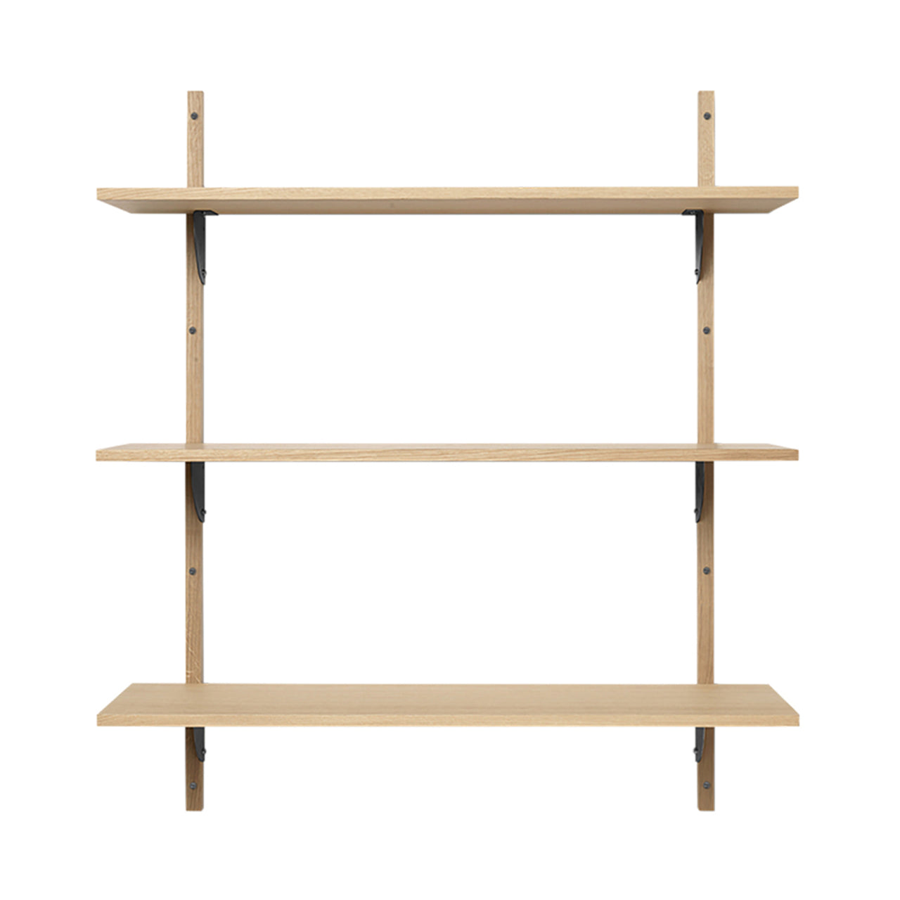 Sector Shelf: Triple + Wide + Natural Oak + Black Brass