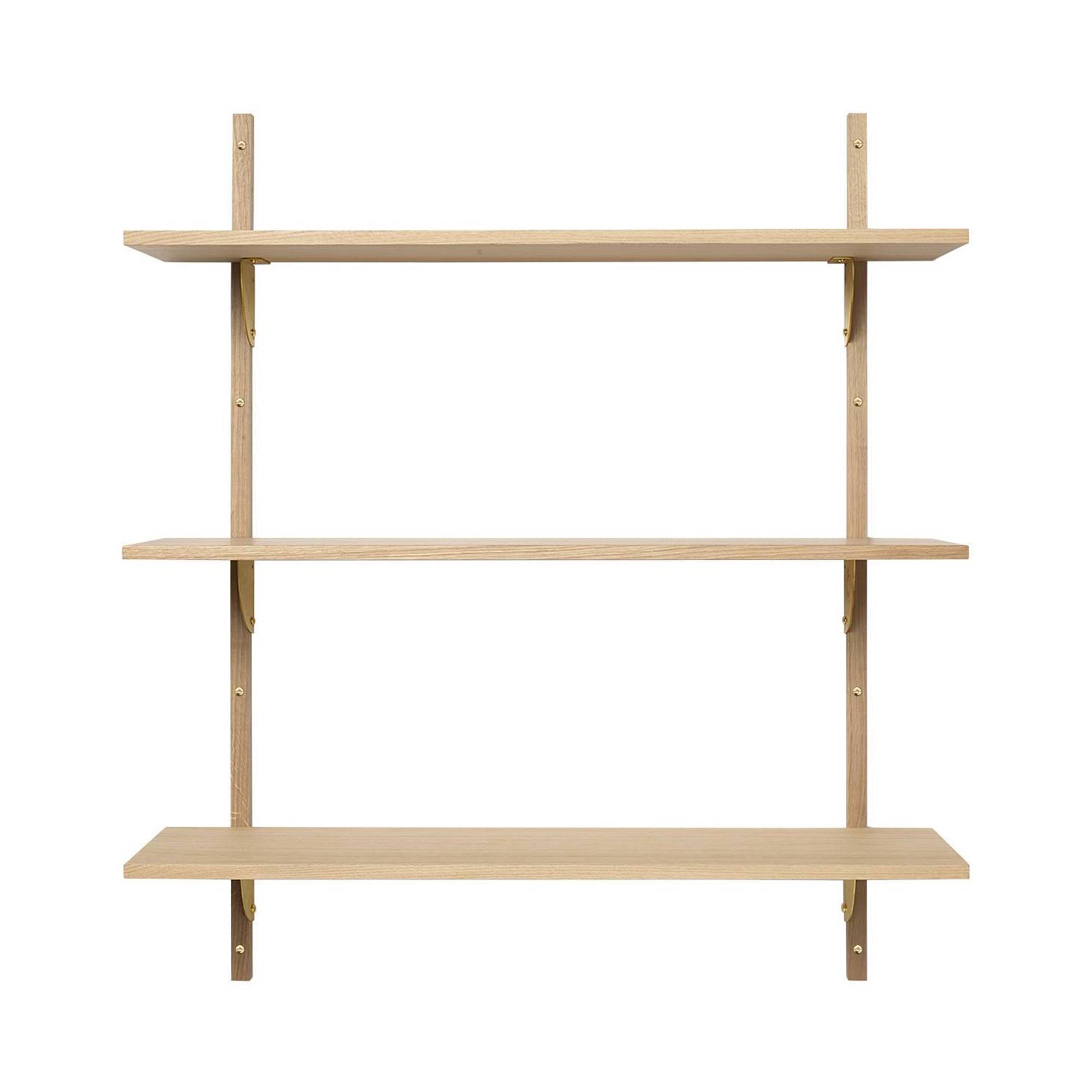 Sector Shelf: Triple + Wide + Natural Oak + Brass