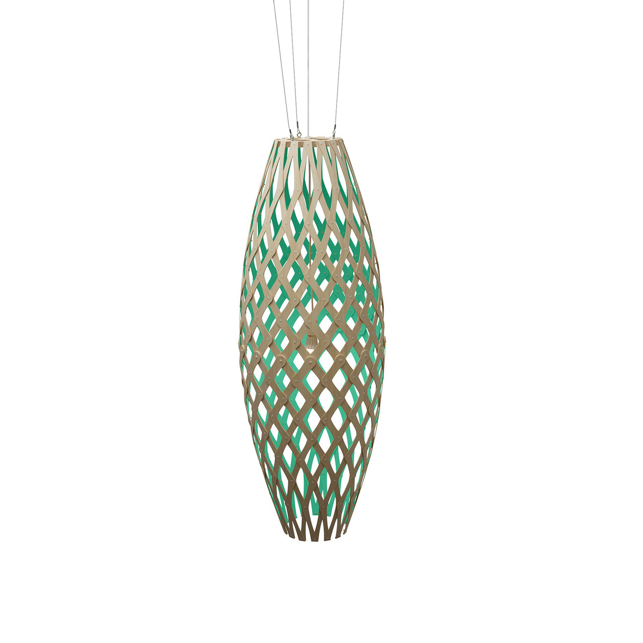 Hinaki Pendant Light: Large + Bamboo + Aqua + White