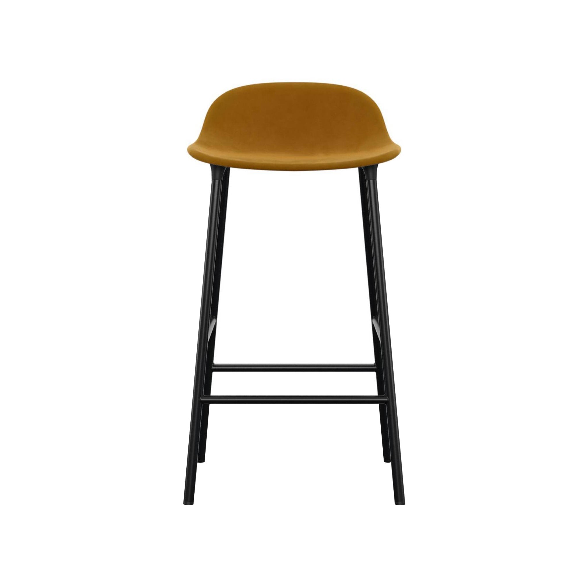 Form Bar + Counter Stool: Steel Base + Upholstered + Counter + Black