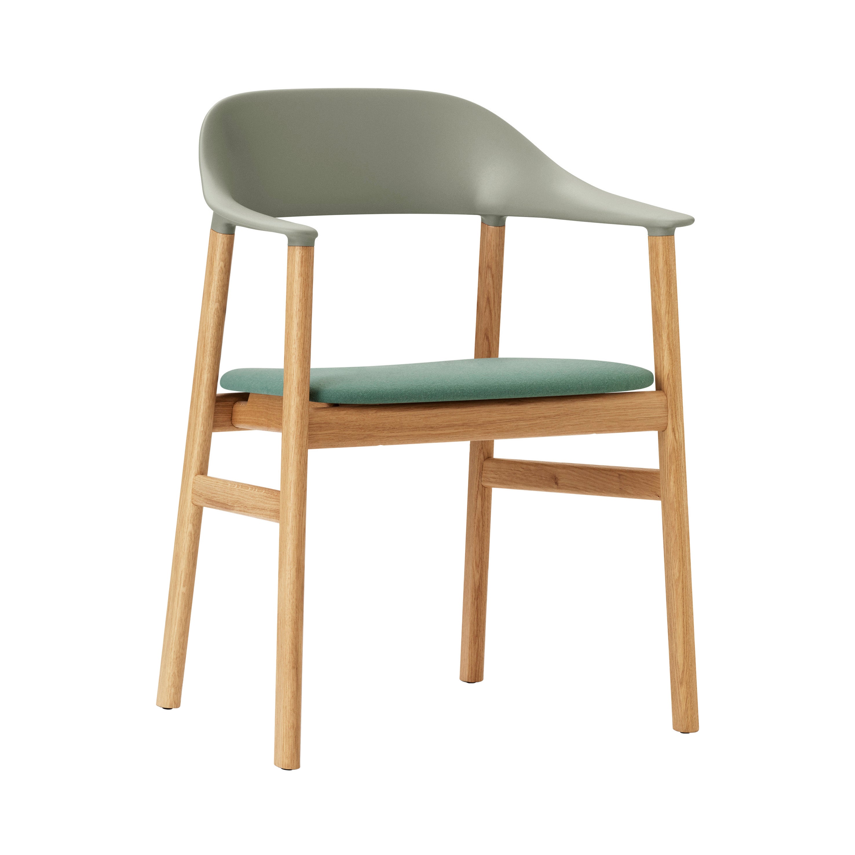 Herit Armchair: Upholstered + Oak + Dusty Green + Synergy Dusty Green