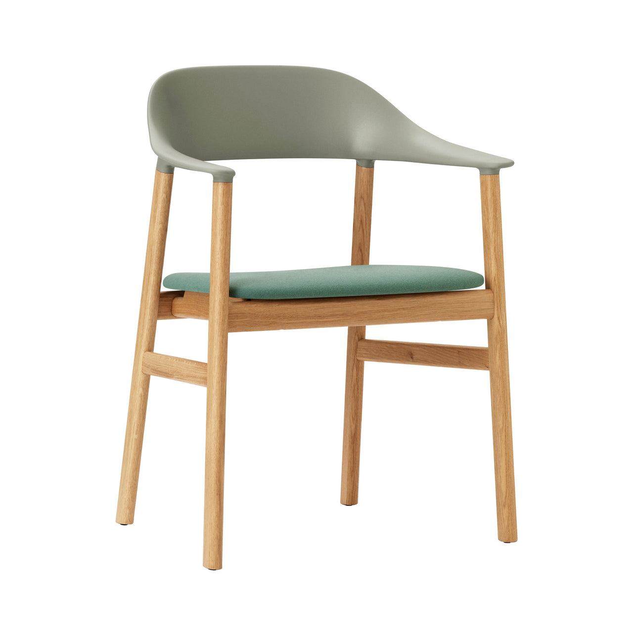 Herit Armchair: Upholstered + Oak + Dusty Green + Synergy Dusty Green