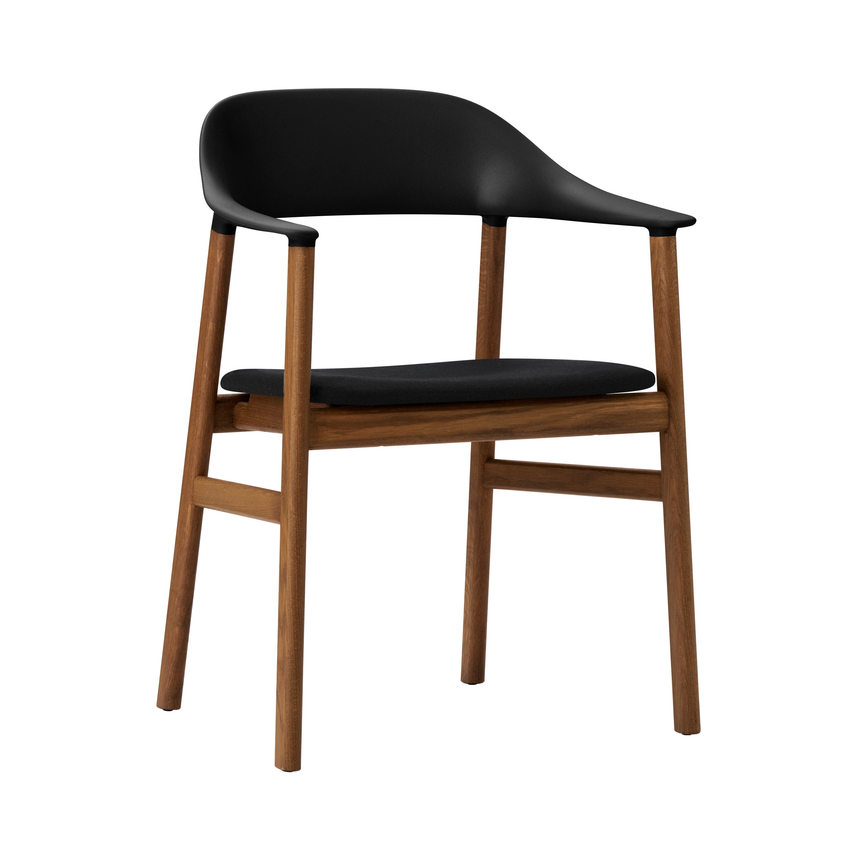 Herit Armchair: Upholstered + Smoked Oak + Black + Synergy Black