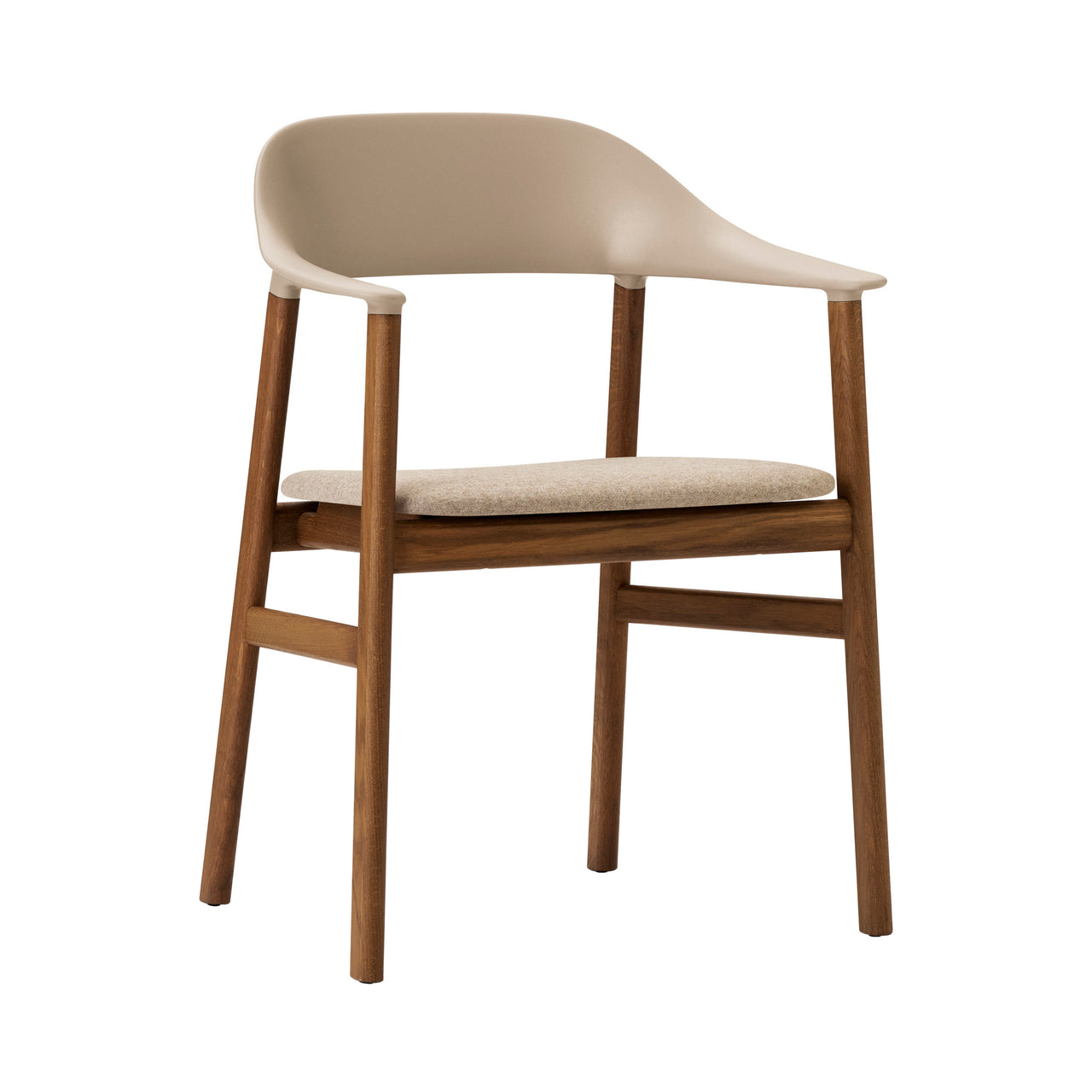 Herit Armchair: Upholstered + Smoked Oak + Sand + Synergy Sand