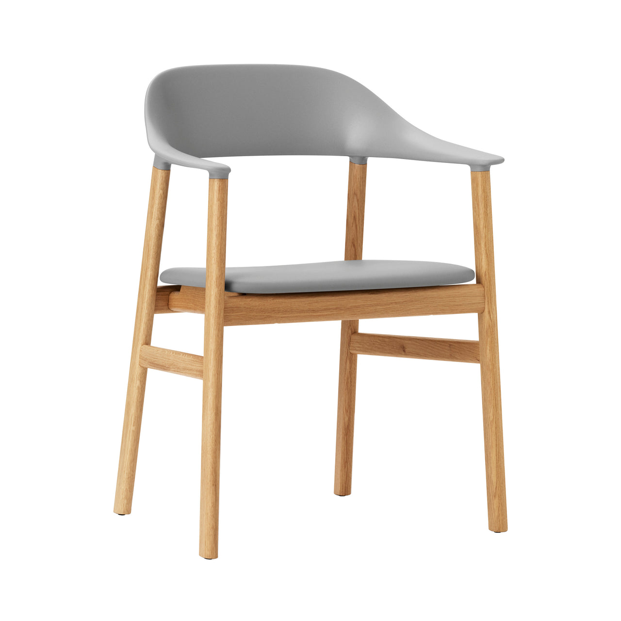 Herit Armchair: Upholstered + Oak + Grey + Spectrum Leather Grey