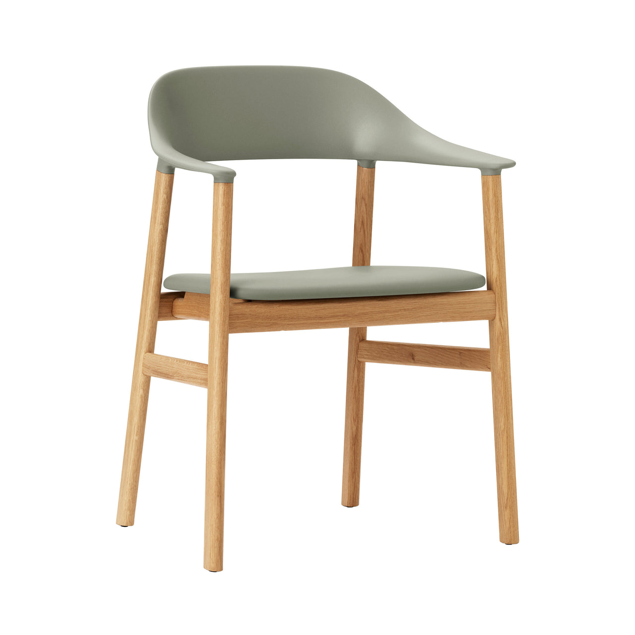 Herit Armchair: Upholstered + Oak + Dusty Green + Spectrum Leather Dusty Green