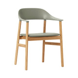 Herit Armchair: Upholstered + Oak + Dusty Green + Spectrum Leather Dusty Green