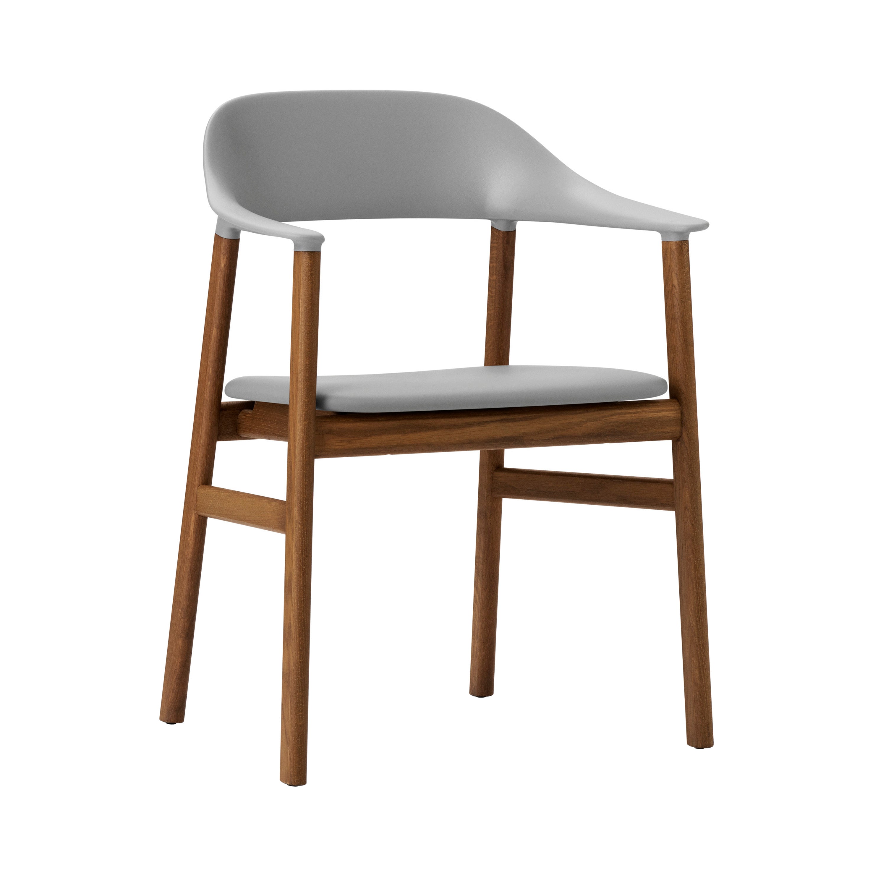 Herit Armchair: Upholstered + Smoked Oak + Grey + Spectrum Leather Grey