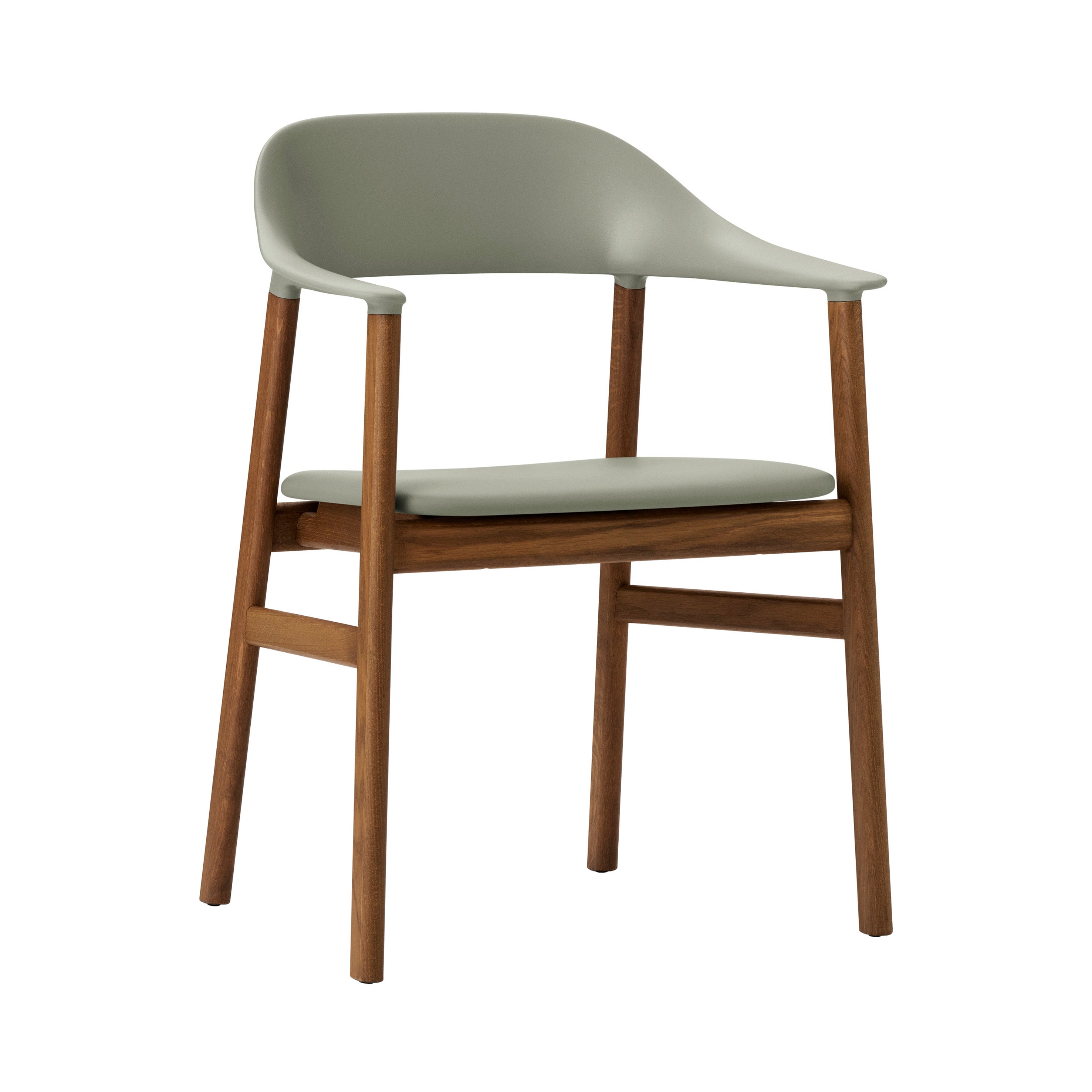 Herit Armchair: Upholstered + Smoked Oak + Dusty Green + Spectrum Leather Dusty Green
