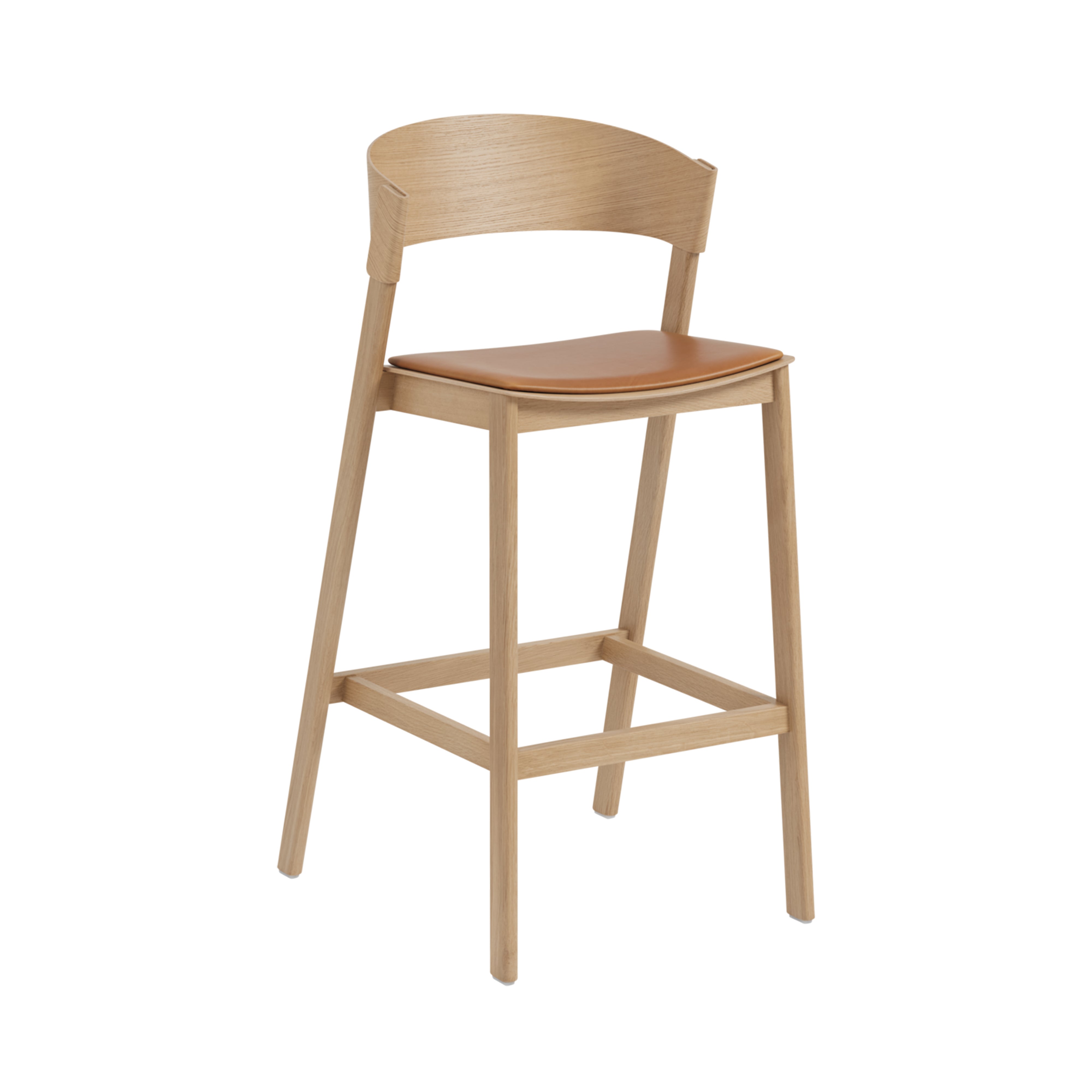 Cover Bar + Counter Stool: Upholstered + Bar + Oak + Refine Leather Cognac