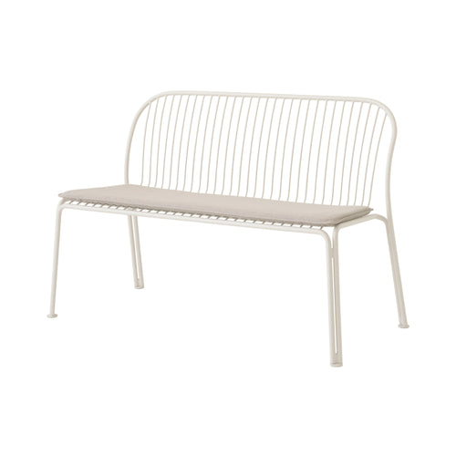 Thorvald SC111 Outdoor Dining Bench with Seatpad: Ivory + With Heritage Papyrus