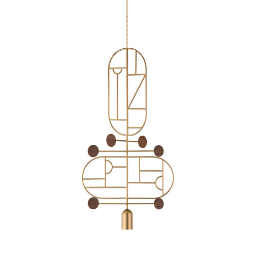 Wooden Dots Suspension Lamp: Oval with Stem + Vertical + Horizontal
