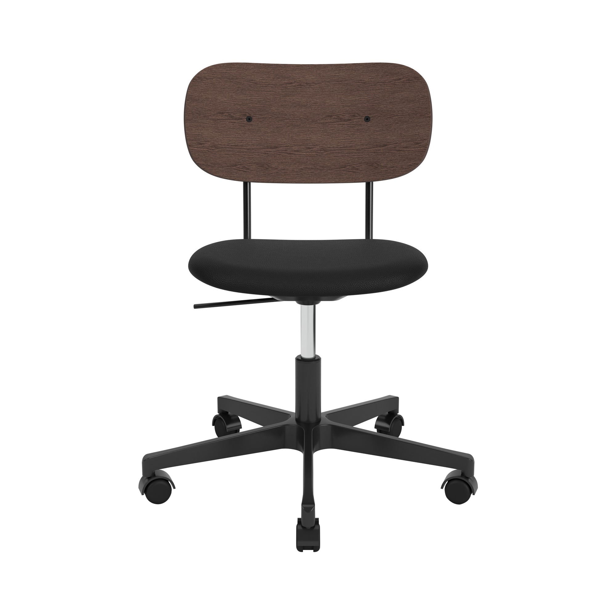 Co Task Chair with Castors: Seat Upholstered + Black Aluminum + Dark Stained Oak + Leather Category 0