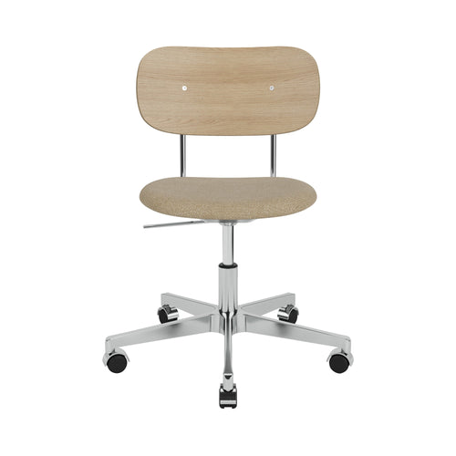 Co Task Chair with Castors: Seat Upholstered + Polished Aluminum + Natural Oak + Textile Category 0