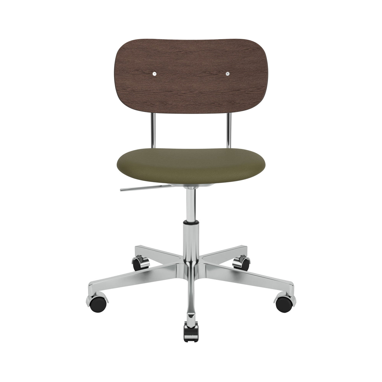 Co Task Chair with Castors: Seat Upholstered + Polished Aluminum + Dark Stained Oak + Leather Category 0