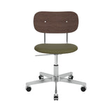 Co Task Chair with Castors: Seat Upholstered + Polished Aluminum + Dark Stained Oak + Leather Category 0