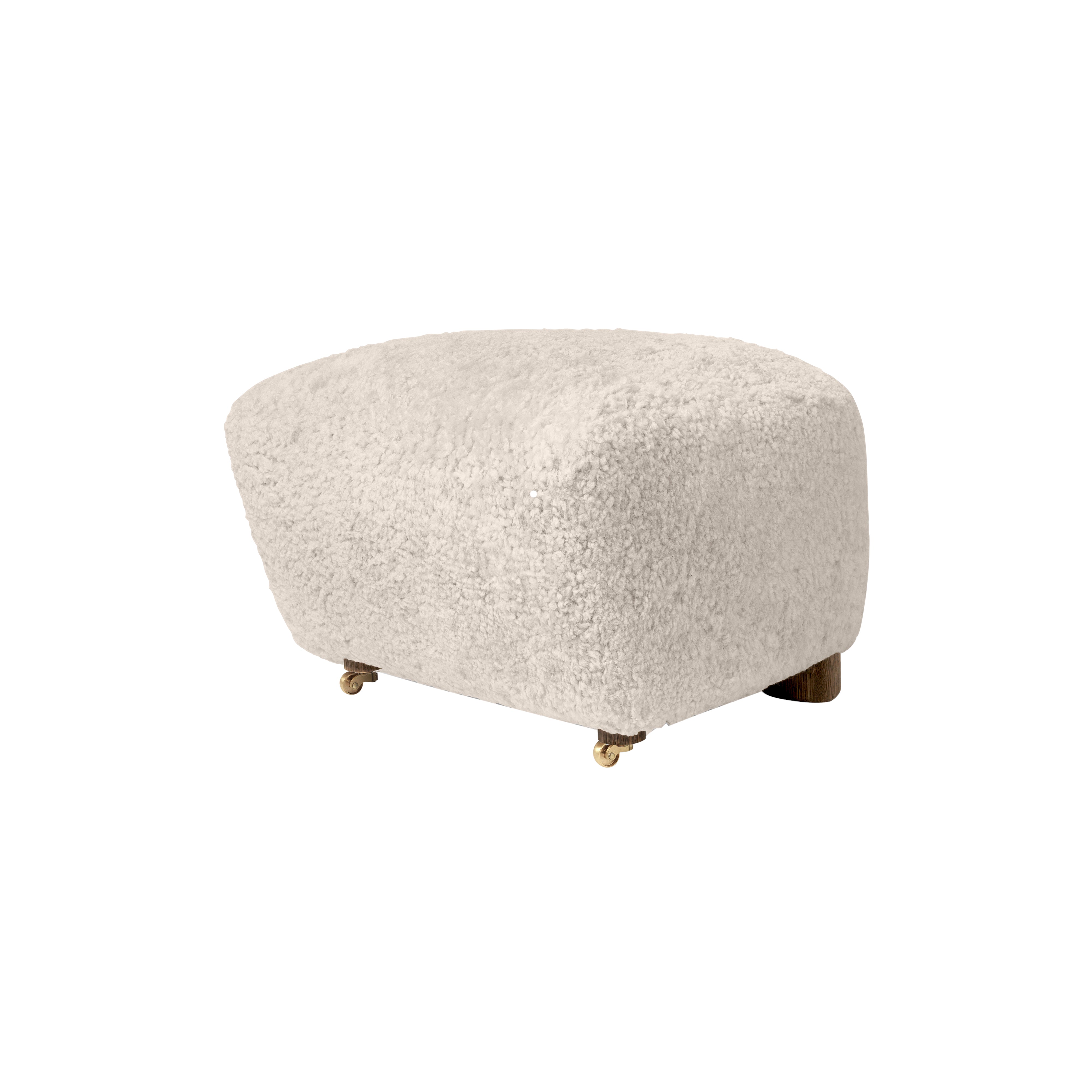 The Tired Man Footstool: Dark Stained Oak + Sheepskin Moonlight