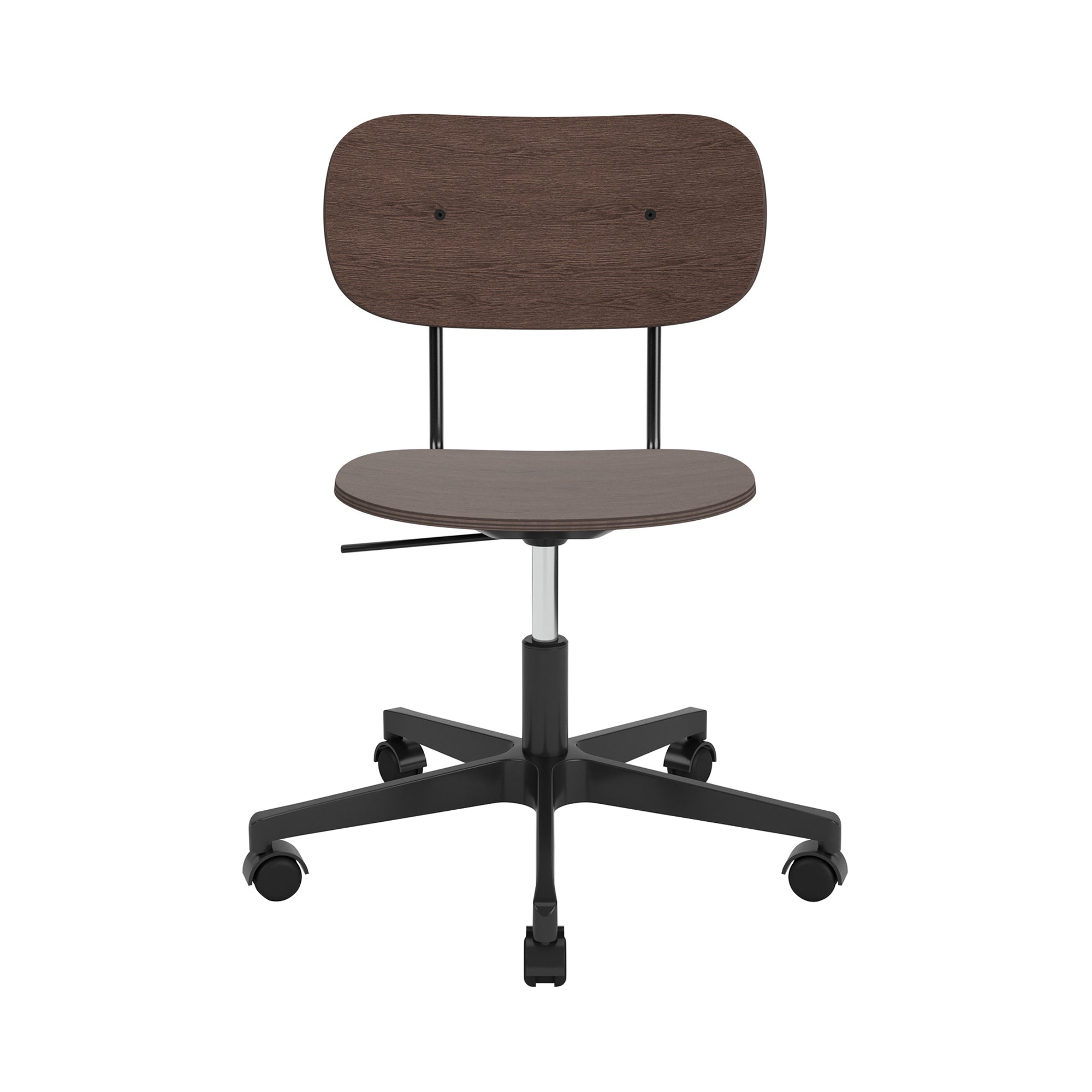 Co Task Chair with Casters: Without Armrest + Black Aluminum + Dark Stained Oak