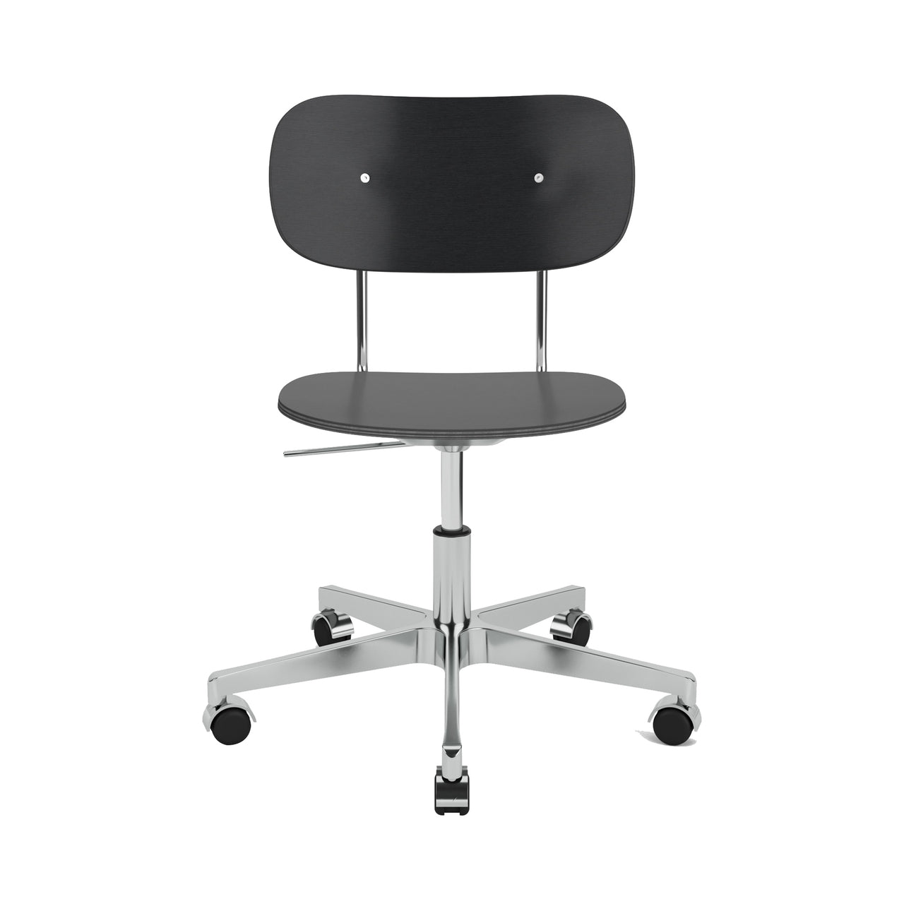 Co Task Chair with Casters: Without Armrest + Polished Aluminum + Black Oak