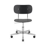 Co Task Chair with Casters: Without Armrest + Polished Aluminum + Black Oak