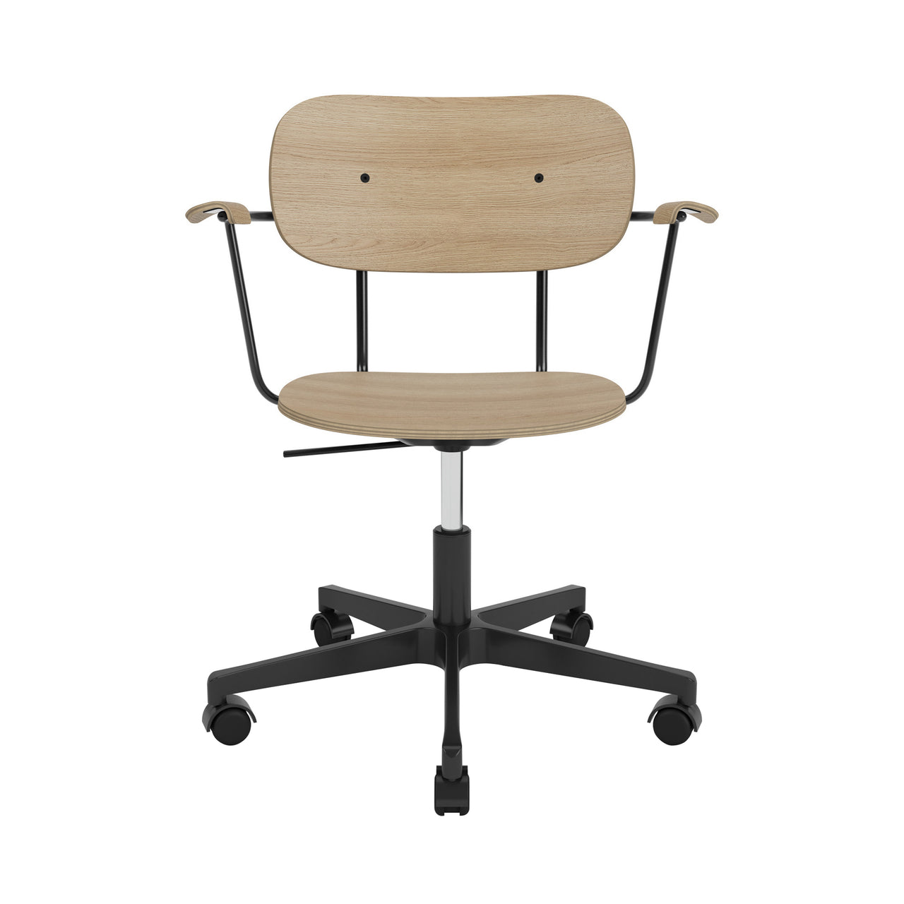 Co Task Chair with Casters: With Armrest + Black Aluminum + Natural Oak