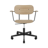 Co Task Chair with Casters: With Armrest + Black Aluminum + Natural Oak