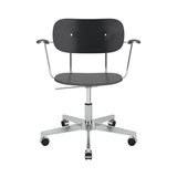 Co Task Chair with Casters: With Armrest + Polished Aluminum + Black Oak