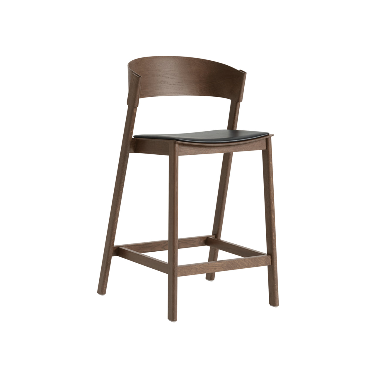 Cover Bar + Counter Stool: Upholstered + Counter + Stained Dark Brown + Refine Leather Black