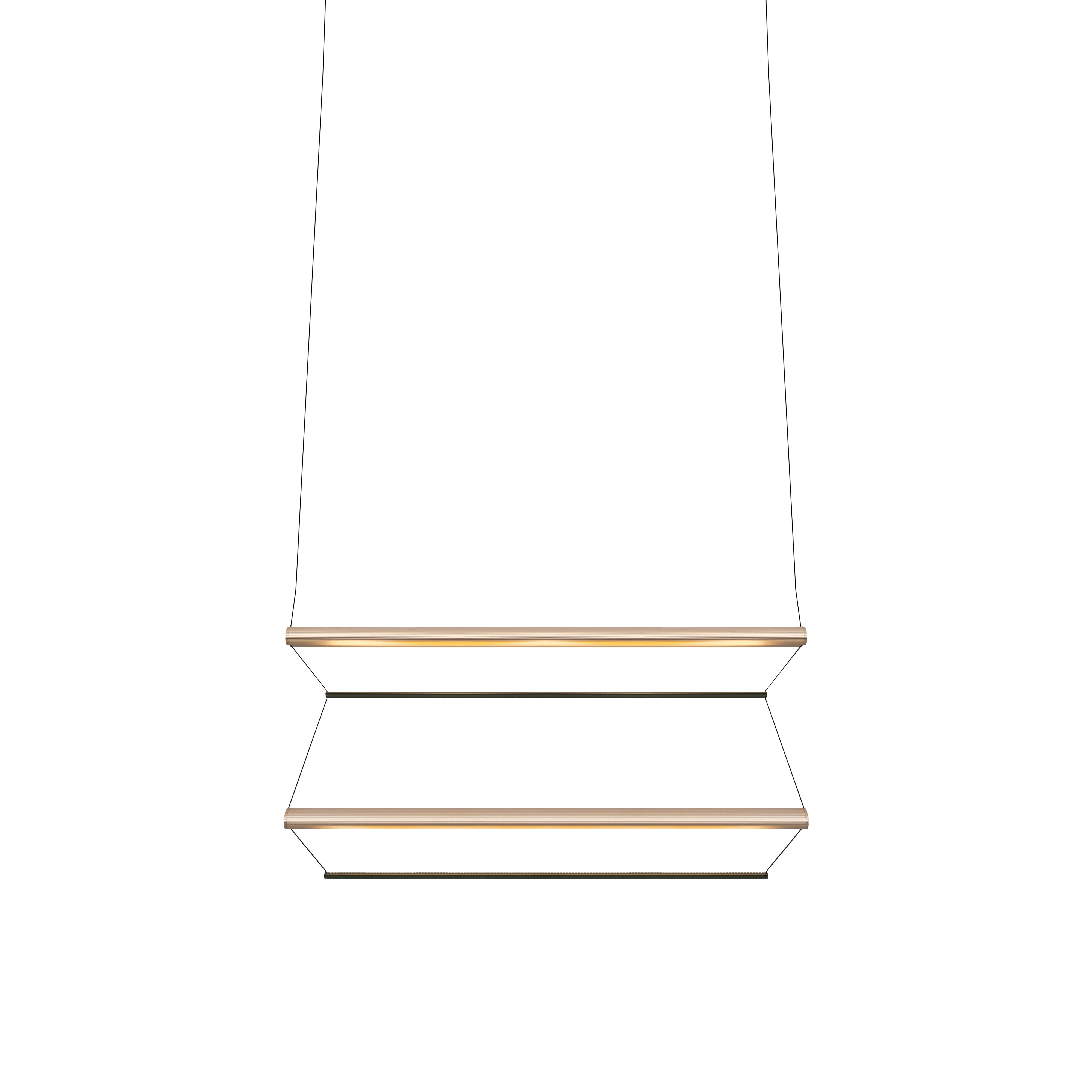 Tier 100 Vertical Pendant Light: 2V + Anodized Gold + Emerald