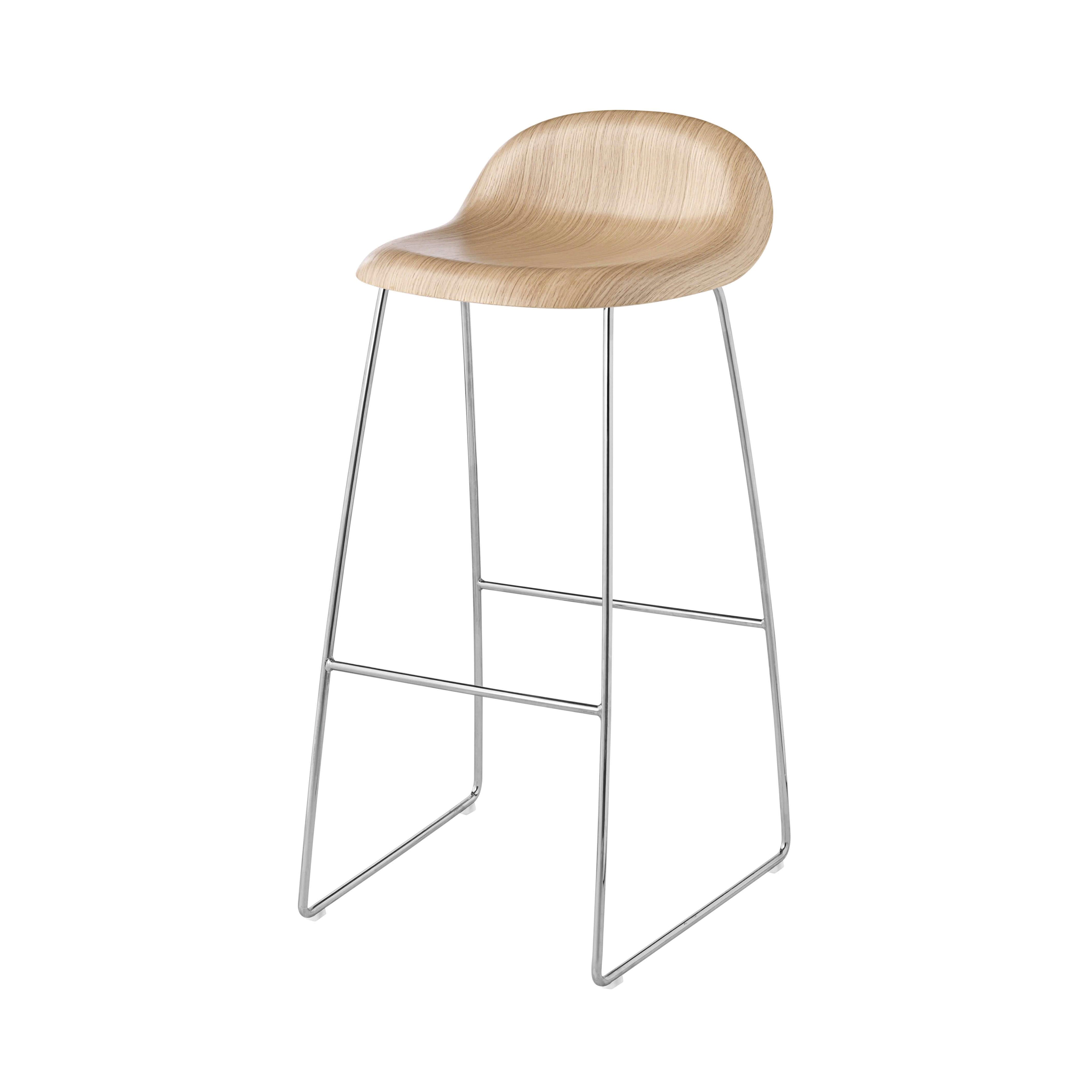 3D Bar + Counter Stool: Sledge Base + Bar + Oak + Chrome + Plastic Glides