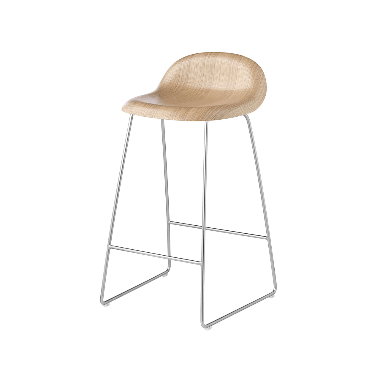 3D Bar + Counter Stool: Sledge Base + Counter + Oak + Polished Stainless Steel