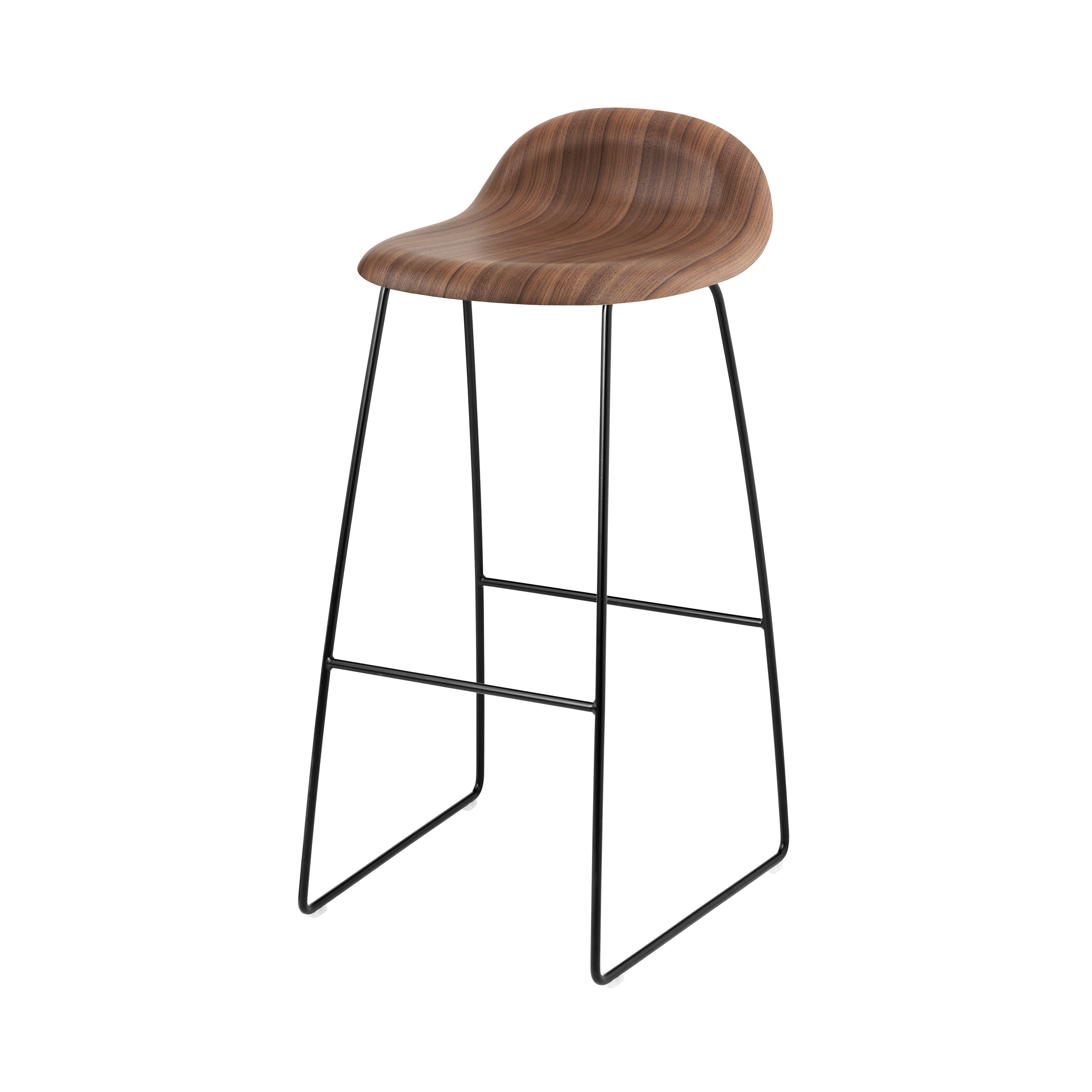 3D Bar + Counter Stool: Sledge Base + Bar + American Walnut + Black Semi Matt + Plastic Glides