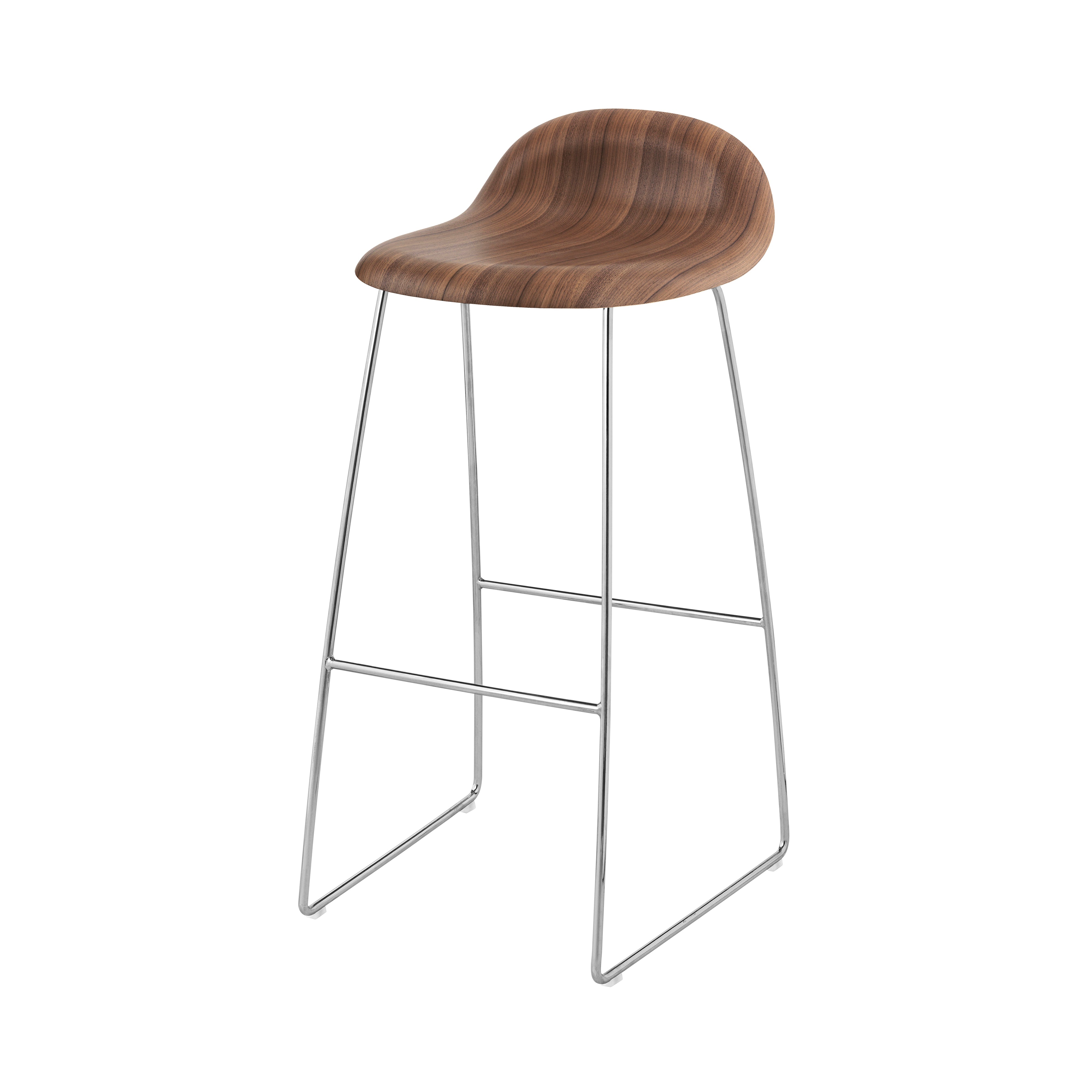 3D Bar + Counter Stool: Sledge Base + Bar + American Walnut + Chrome + Plastic Glides