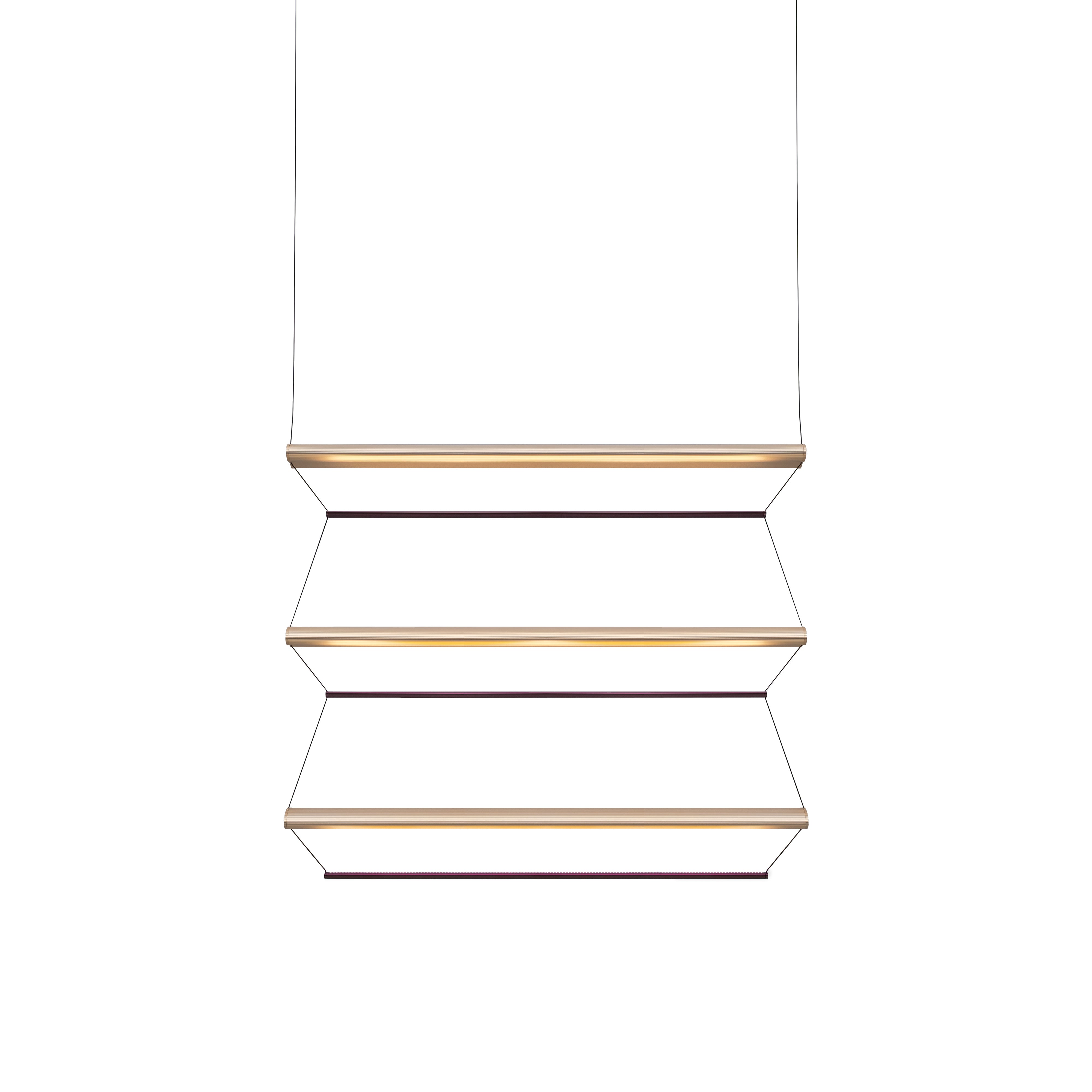 Tier 100 Vertical Pendant Light: 3V + Anodized Gold + Amethyst