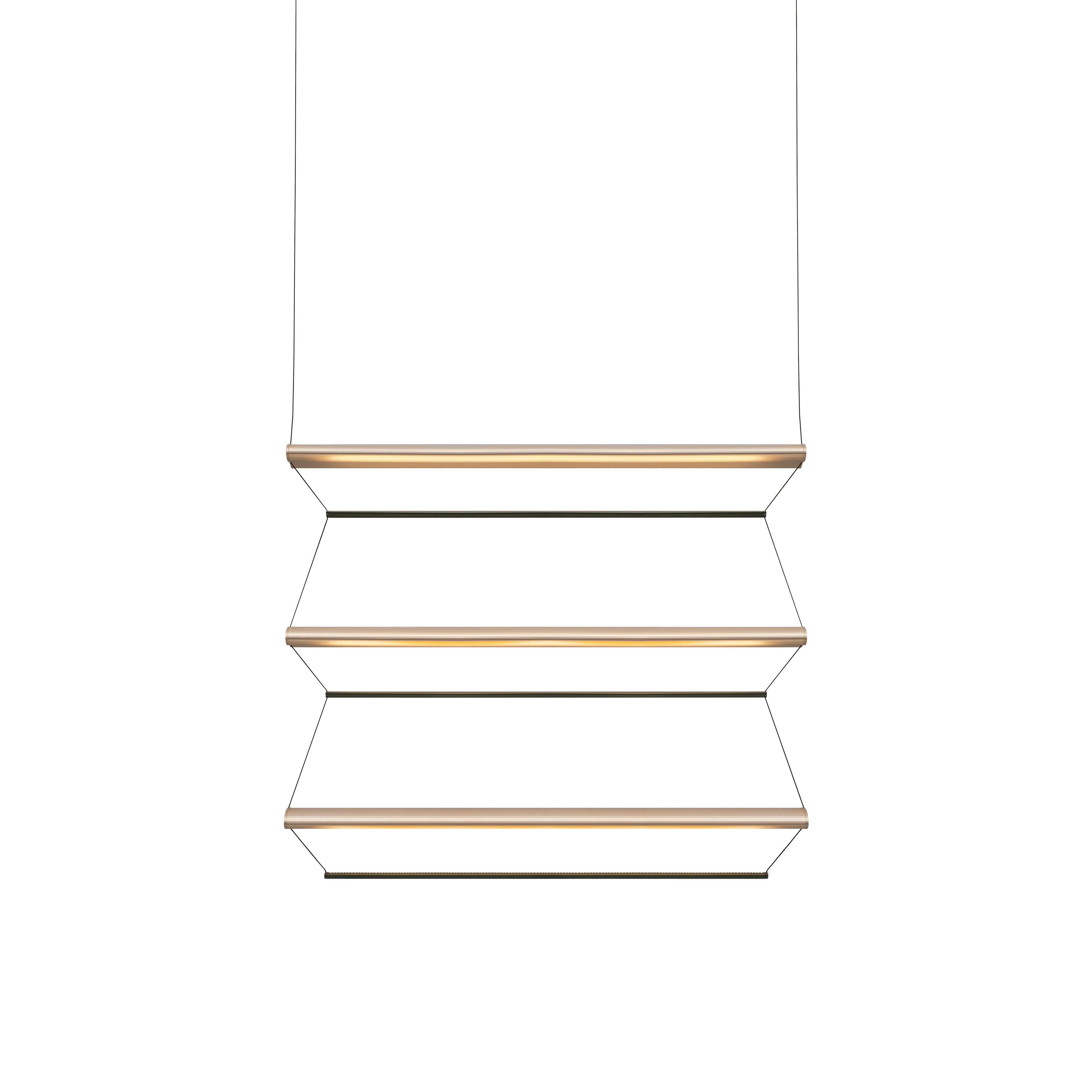 Tier 100 Vertical Pendant Light: 3V + Anodized Gold + Emerald