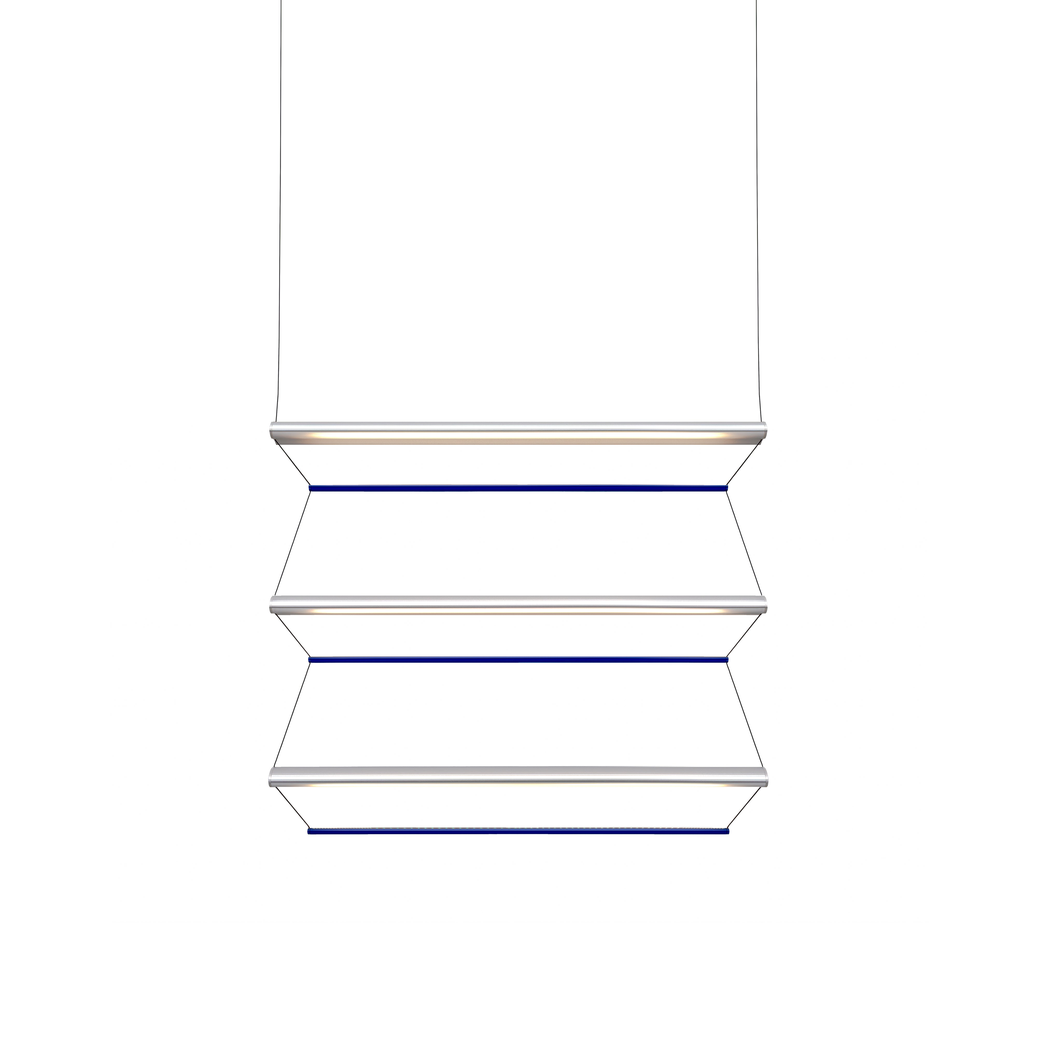 Tier 100 Vertical Pendant Light: 3V + Anodized Silver + Sapphire