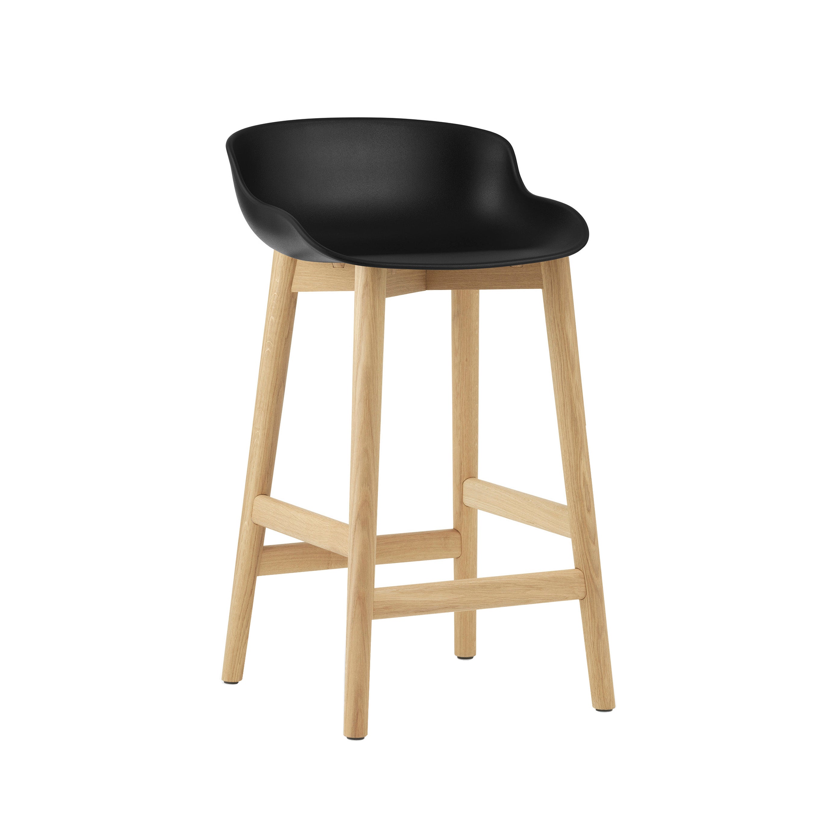 Hyg Bar + Counter Stool: Wood Base + Counter + Black + Oak