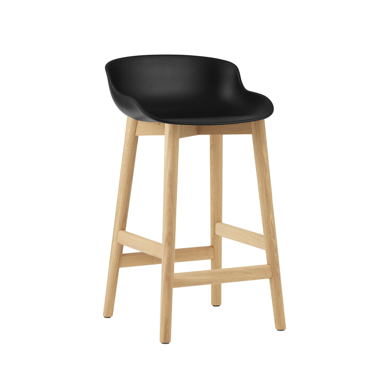 Hyg Bar + Counter Stool: Wood Base + Counter + Black + Oak