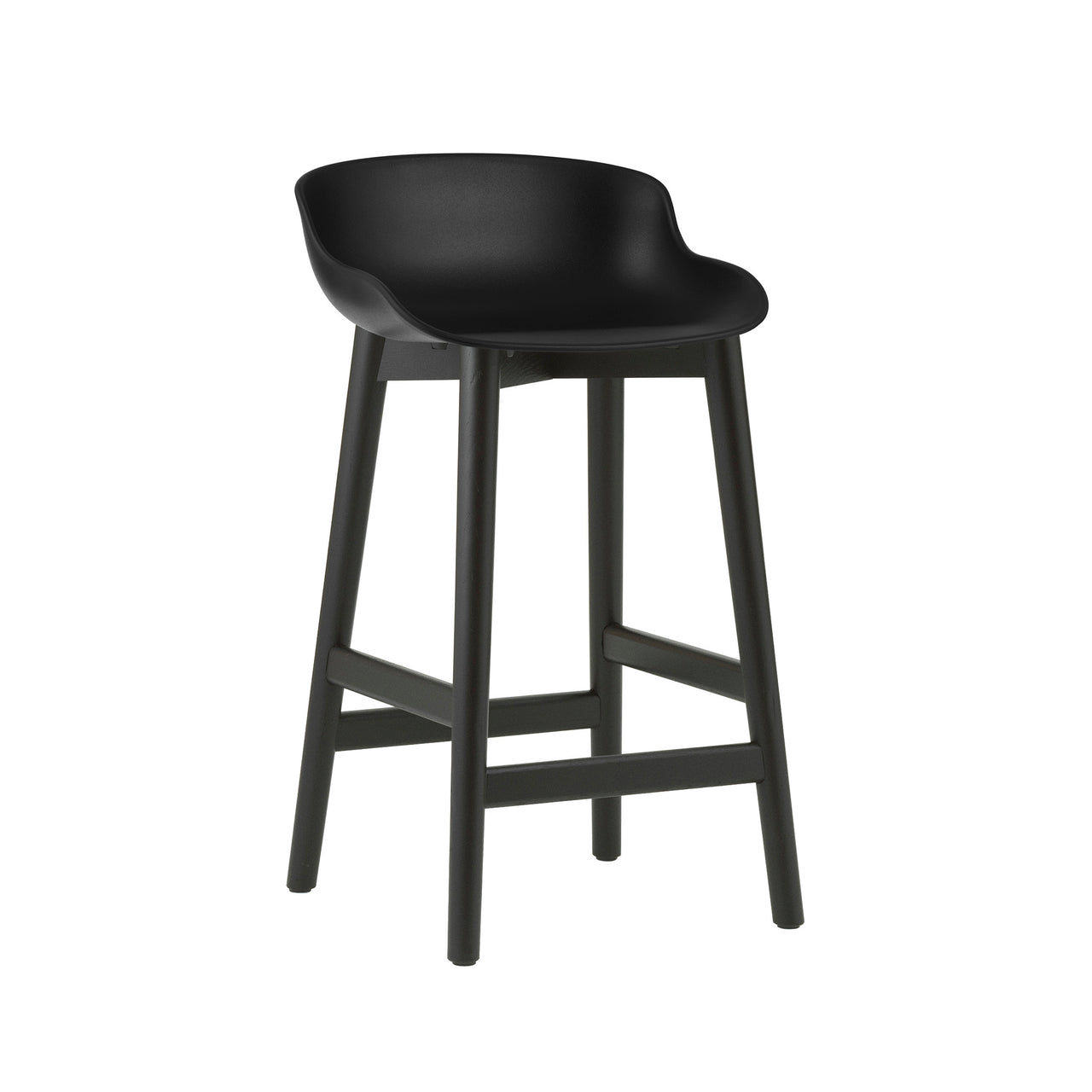 Hyg Bar + Counter Stool: Wood Base + Counter + Black + Black Oak